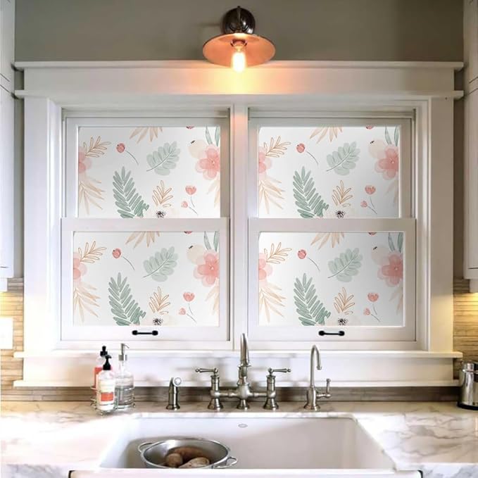 Neutral Green Leaves Pink Poppy Floral Peel and Stick Wallpaper Self Adhesive Removable Easy Peel Off Stick on Wall Paper for Bedroom Cabinet Renter