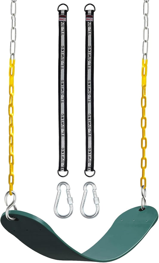 Decorlife Outdoor Swings Seats with 66" Rust-Resistant Heavy Duty Chain, Playground Swing Set Accessories Replacement Anti-Slip Seats, Backyard Swing Support 330lb for Kids or Adults (Green)