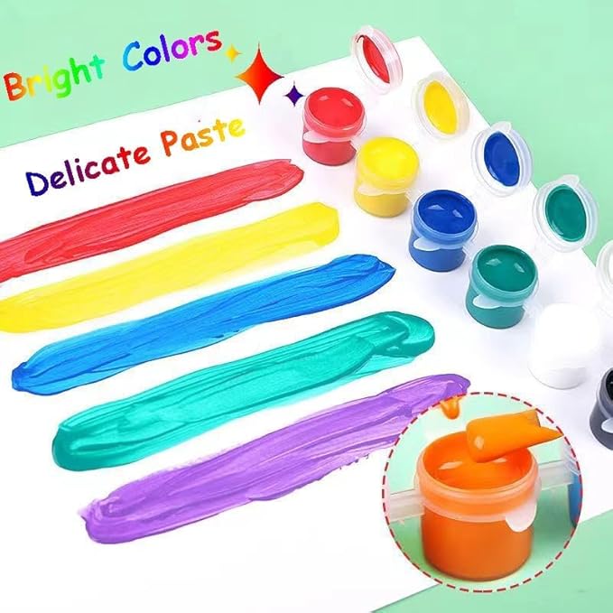 15 Set 12 Colors Washable Acrylic Paint Strips Kit for Kids with 30 Pcs Painting Brushes Totally 210 Pcs Mini Acrylic Paint Set for Kid Adult Arts and Crafts, Classroom Painting Supplies (210)