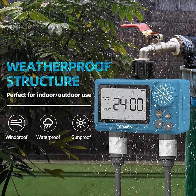 Sprinkler Water Timer Outdoor, 2 Outlets Digital Pogrammable for Garden Hose, Irrigrtion Timer with Rain Delay and Manual Mode (2 Packs)