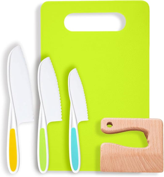 Kids Knife Set for Real Cooking, Toddler Kitchen Tools, Montessori Cooking Set for Toddlers, Ensiven Kid Safe Kitchen Set, Kids Cutting Board and Knife Set, Toddler Safe Kitchen Tools