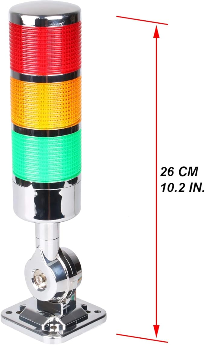 12-24V LED Stack Tower Lights, Industrial Warning Lights, Andon Lights, Column Signal Tower Indicator Lamp Beacon, Continuous/Flashing Light Switchable, 3 Layer (with Buzzer)