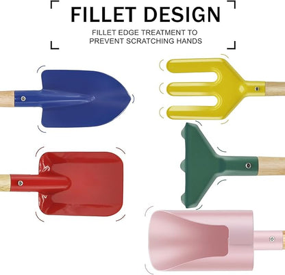 6-Piece Garden Tools Set for Kids,Children Beach Sandbox Toy,Including Cylinder Scoop, Trowel, Spoon, Fork, Rake & Shovel for Kids