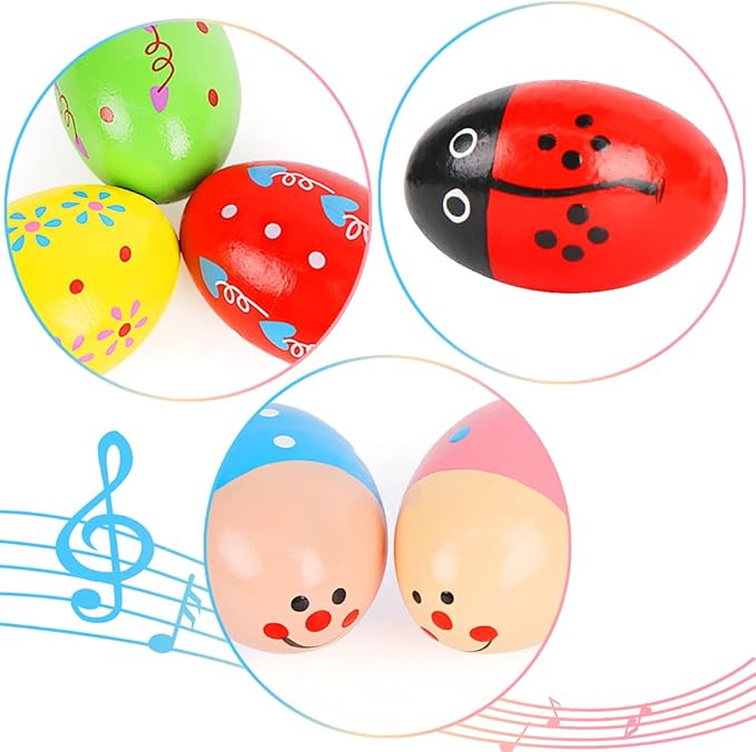 SallyFashion 6 PCS Wooden Shaker Eggs for Toddlers, Egg Maracas Percussion Shakers Musical Instruments for Party Favors Goodie Bag Stuffers Classroom Prizes