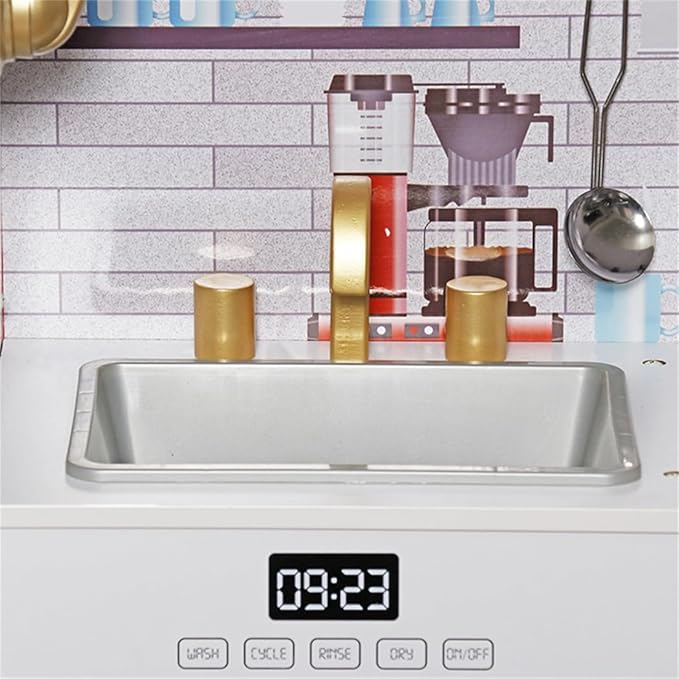 Kids Children Pretend Toy for Babies, Kitchen Playset & Play Kitchen Toy Set with Light, Sink with Faucet, Oven, Microwave, Kitchenware Set Accessories for Ages 3-8 Girls Boys