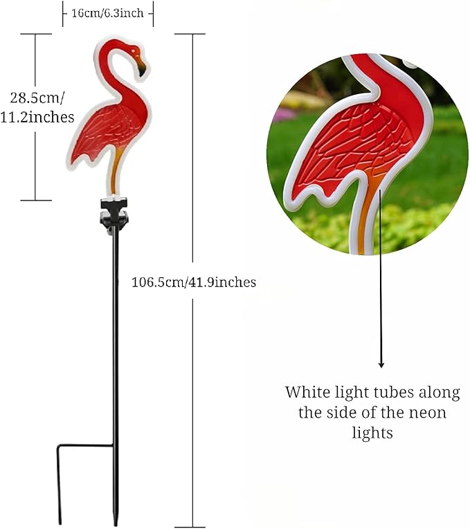 SunKite Flamingo Solar Stake Lights Outdoor,Waterproof Solar Neon Lights for Garden,Yard, Lawn,Pathway,Patio,Backyard (2 Pack)