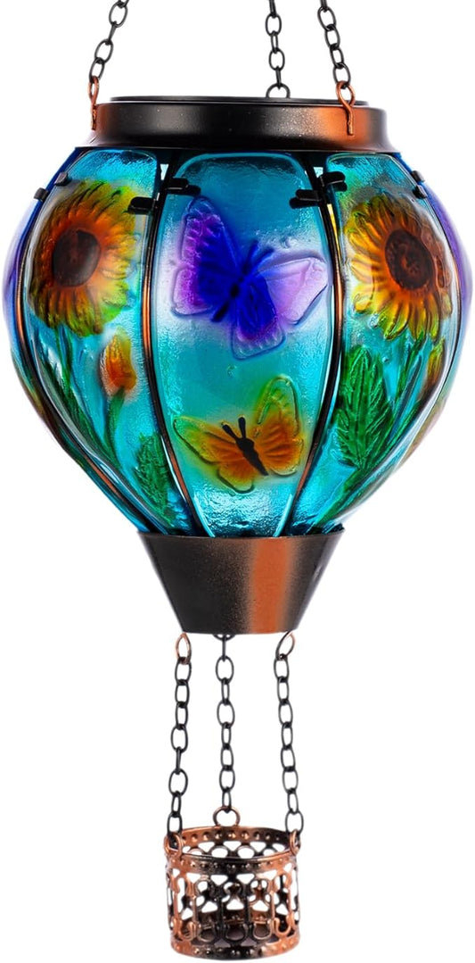 Hot Air Balloon Solar Lantern, Butterfly Solars Powered Hot Air Balloon Lantern Outdoor Waterproof, Glass Hanging Hots Air Balloons Solar Light for Outdoor Patio Garden Decor