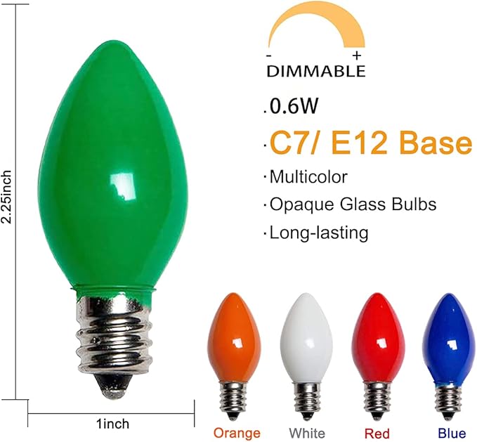 Abeja C7 LED Multicolor 25Ft Outdoor Ceramic String Lights with 27 Multicolor LED Bulbs, Vintage Christmas Lights for Indoor/Outdoor Party, Yard, Garden, Patio, Home, Easter Decor