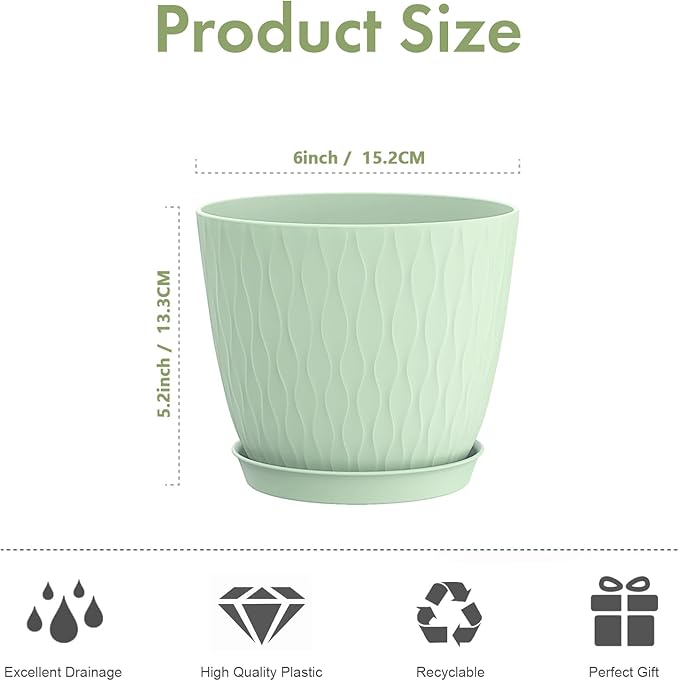 6 inch Plant pots, 12 Pack Modern Plastic Planters with Drainage Holes and Saucers for Repotting Indoor Plants and Flowers, Colorful