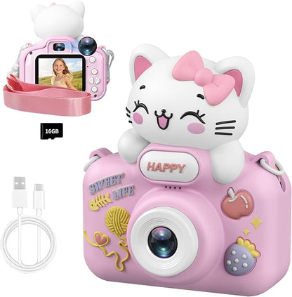 Kids Camera, 1080P Digital Camera with Dual Lens and 8X Zoom, Video Camcorder for Kids with 16GB SD Card, for Boys and Girls Ages 3–8