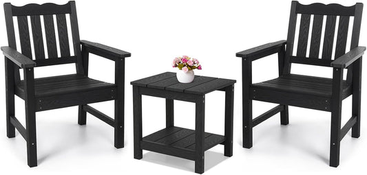 Stoog 3 Piece Patio Bistro Set, All-Weather Garden Chairs Set of 2 with Table, 400 lbs Support Garden Chair, Black