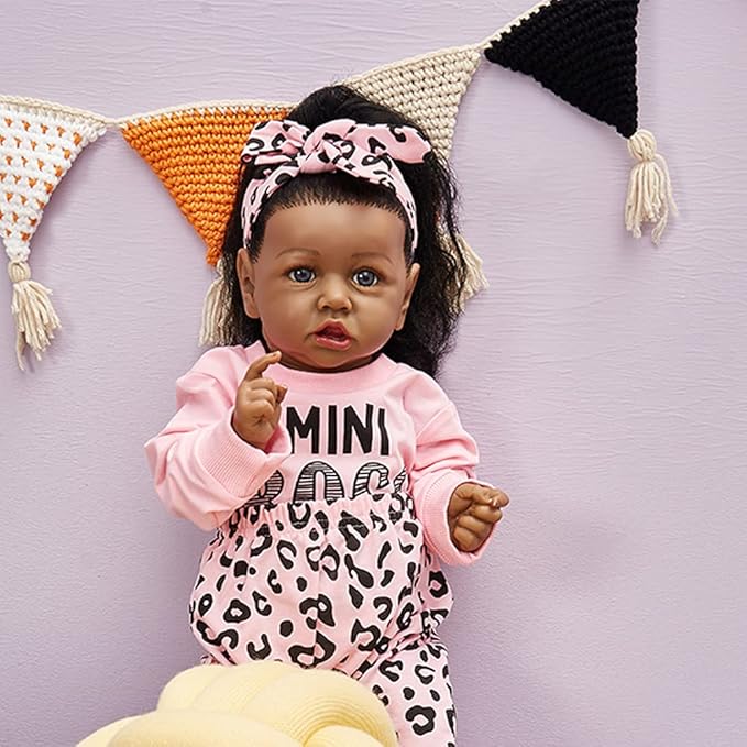 HOOMAI Lifelike Reborn Baby Dolls with Soft Body African American Realistic Girl Doll 22.8 Inch Best Birthday Gift Set