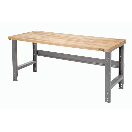 Global Industrial Adjustable Height Workbench, Maple Butcher Block Square Edge, 72"W x 36"D x 29-5/8 to 37-1/4"H, Gray