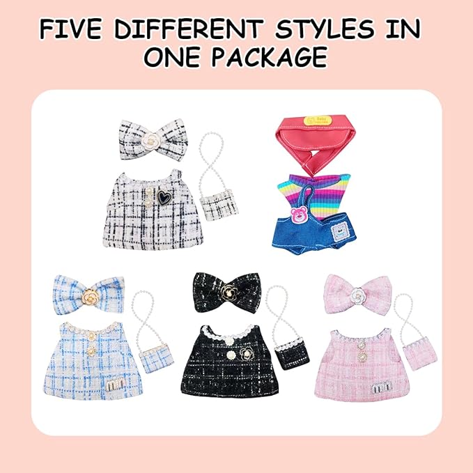 5 Complete Style Clothes Sets for 17cm Dolls - Hat & Overalls Dress Up Outfit for 17cm 15cm Dolls,Designer Outfits Bundle with Luxury/Cute/Sporty Themes, Gift for Doll Lovers (Trendy, 17cm/15cm)