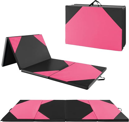 Giantex 4'x10'x 2" Gymnastics Mat, 4-Panel Folding Aerobics Exercise Mat w/Hook & Loop Fastener, Carrying Handle, Portable Tumbling Mat for Stretching Yoga Cheerleading Martial Arts