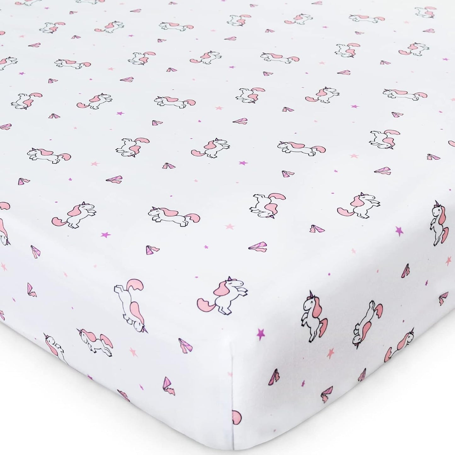 Girl Crib Sheets 4-Pack, Fitted Sheets 52'' x 28'' for Standard & Toddler Mattress, Soft Breathable Material, Neutral & Pink