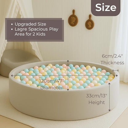 Wonder Space 47" Premium Kids Foam Ball Pit, CPSIA-Certified Safe Soft Play Pool for Toddlers, Large Spacious Round Design for 2-3 Kids, Ideal Gift for Indoor Nursery (Blue)