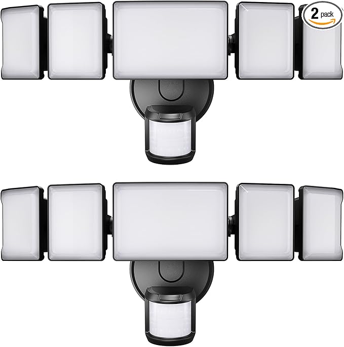 Olafus 100W Motion Sensor Outdoor Lights, 10000LM 2 Pack Motion Sensor Flood Light, Dusk to Dawn Outdoor Lighting, IP65 Waterproof Motion Detector Lights for Outside, Black