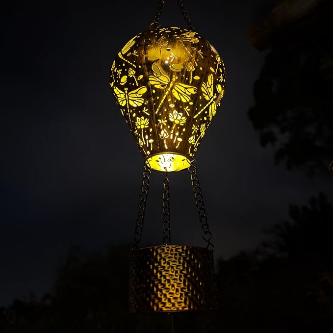 4-Pack Dragonfly Decor Hot Air Balloon Solar Lantern – Outdoor Decorative Hanging Light for Garden Yard Patio Porch Lawn and Pathway – Unique Housewarming, Birthday Gift for Women Mom Grandma