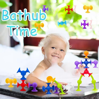 68 Piece Suction Cup Bath Construction Set - Silicone Building Blocks DIY Sucker Bathub Toys, Sensory Toy for Toddlers 3-8 Year Old Boys and Girls