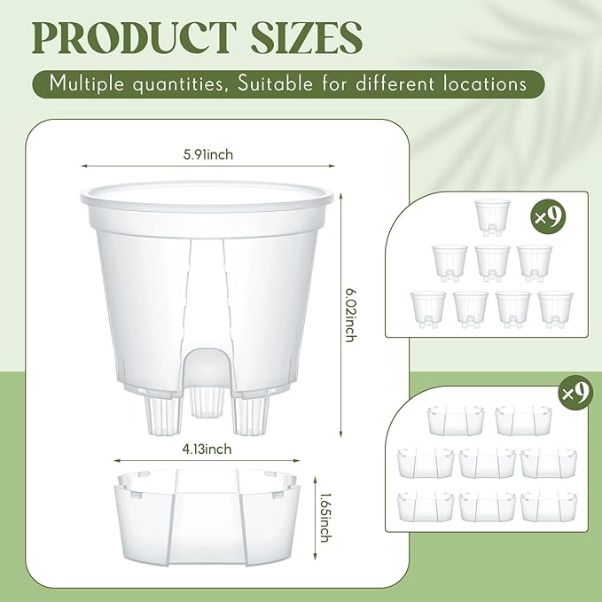 9 Pcs Clear Self Watering Pots 6 Inch Self Watering Planters with Deep Reservoir and High Drainage Holes for Indoor Outdoor Plants and Flowers