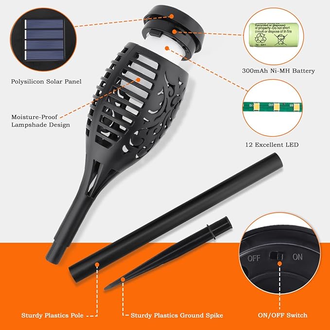10Pack Solar Lights Outdoor, Solar Torch Lights Outdoor Flickering Flame for Outdoor Decorations, Waterproof Garden Light Solar Powered , Tiki Torches for Outside Yard Patio Lawn Garden Decor
