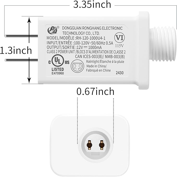 Replacement Yard Inflatable Adapter Power Supply Adaptor - 12V 1.0A 1Pcs - Inflatable Plug Replacement Class 2 Power Supply - White - for Christmas Tree Light/Thanksgiving Yard Blow Up Decorations