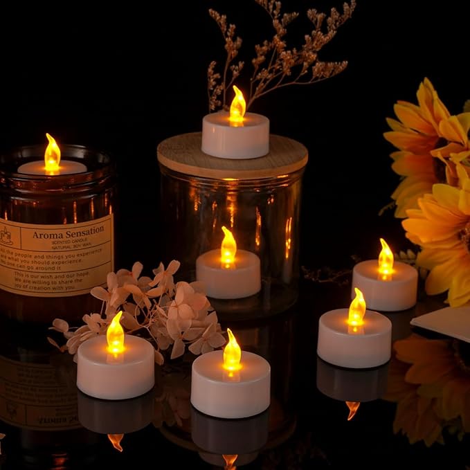 LED Tea Lights Candles- 50Pack Flameless Candles Realistic and Bright Flickering Long Lasting 200Hours for Holiday Celebration,Party, Home Decoration WarmYellow,Battery Operated