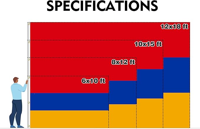 Armenia Extra Large Flag 12x18FT Giant Armenian National Polyester Flag With 5 Grommets For Patriotic Armenian Themed Festival Events Party Decoration(Armenia, 12x18FT)