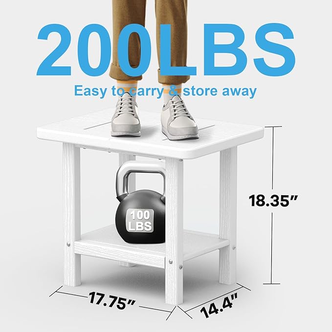 Outdoor Side Table - 2-Tier Storage All Weather Outdoor End Table for Patio - HDPE Morden Easy Maintenance Adirondack Side Table for Pool Porch Balcony Garden Lawn Backyard Outside Indoor