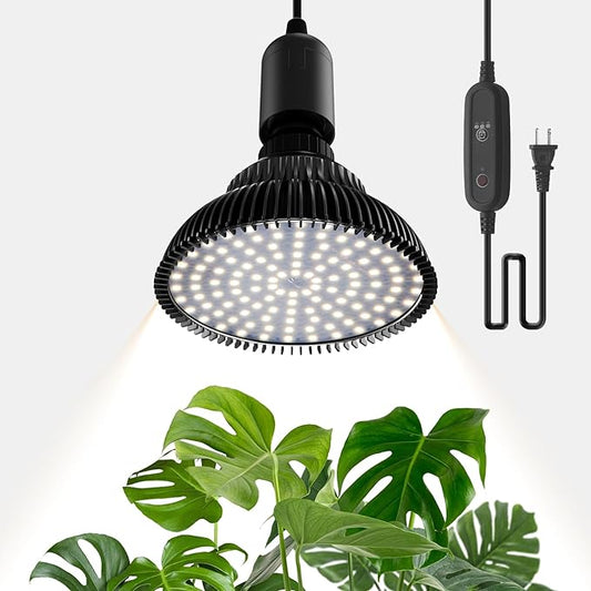 Hanging Grow Lights for Indoor Plants, 25W 5000K, LED Hanging Grow Light with Timer, Height Adjustable Hanging Plant Light, Full Spectrum Pendant Grow Light for Seed Starting, Black