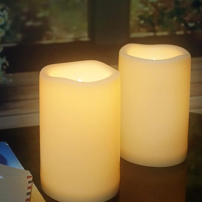 CANDLE CHOICE Waterproof Outdoor Flameless Candles with Remote Timer Large Realistic Flickering Battery Operated Electric LED Pillars Garden Patio Christmas Wedding Decorations 4”x6” 2 Pack