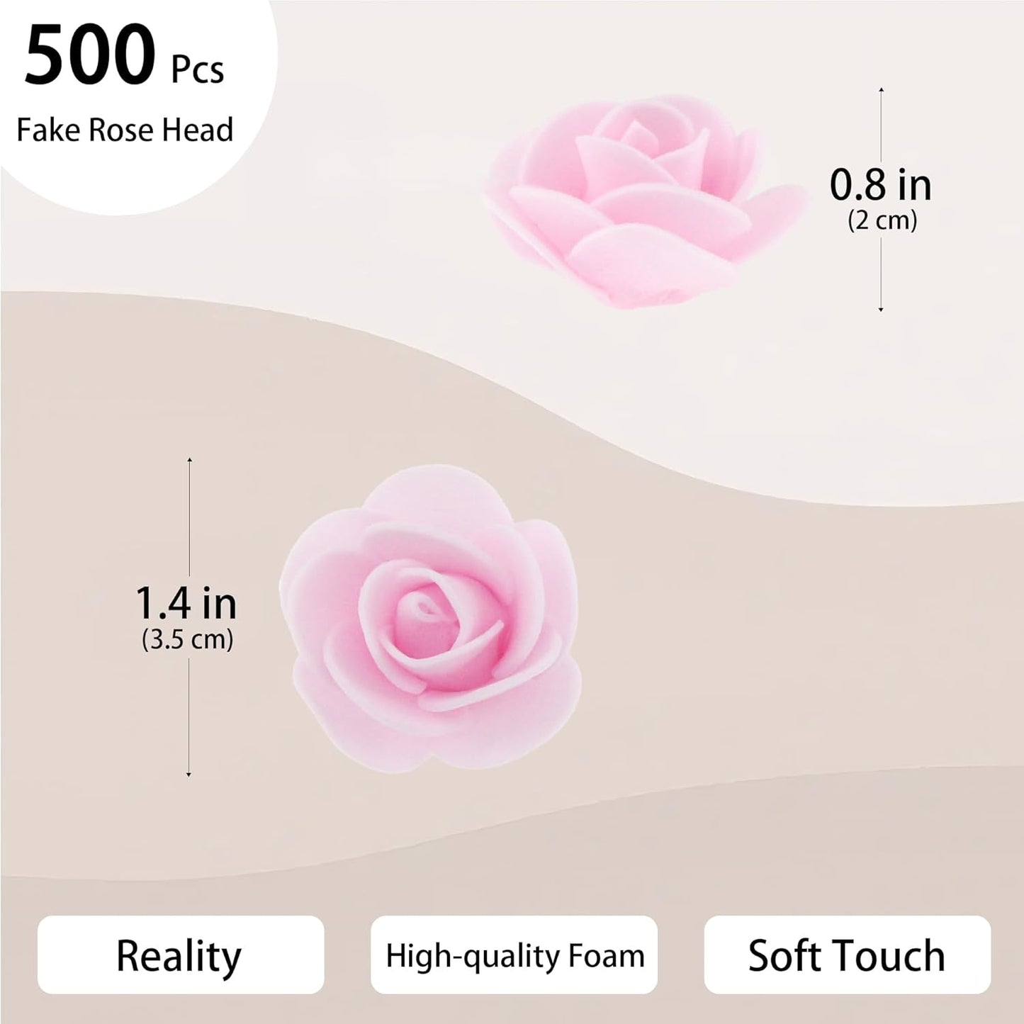500 Pcs 1.4 Inch Mini Artificial Flowers Head Bulk 5 in 1 Set Faux Foam Fake Small Rose Tiny Baby Flores Bouquet Cake Gift Home Decoration DIY Craft (Light Pink)