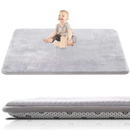 Large Thick Baby Play Mat for Floor,Padded 79x118 Foam Mat,Tummy Time Mats,Soft Support&Plush Feel Nursery Rug,Non Slip for Toddler,Infants,Kids Play,Yoga,Baby Crawling Mats (Light Grey)