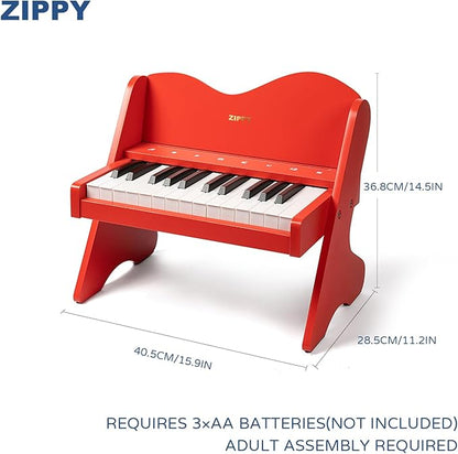 ZIPPY Kids Piano Keyboard, 25 Keys Digital Piano for Kids, Touch Sensitive Control Panel, Volume Adjustable, Mini Music Educational Instrument Toy, Wood Toy for Toddlers Girls Boys (Red)