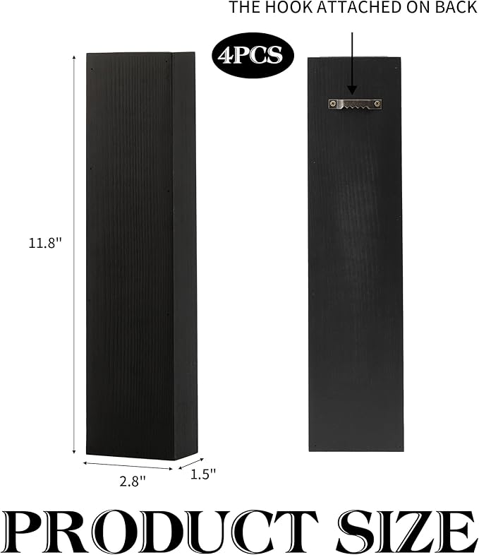 Wood Wall Planter 4 Pack Wall Decor for Artificial Flower Plants Wooden Plants Holders Wall Plant Pocket Vase Hanging for Living Room Bedroom Dining Room Bathroom Indoor Decroation (Black)