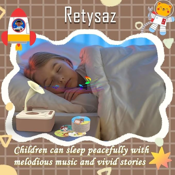 Retysaz Kids Phonograph with 96 Cards, Story Music Player for Kids 3-12 Musical Sensory Toy for boy Girl,Toddler Pre-Kindergarten Toy Early Childhood Education Birthday(Brown)