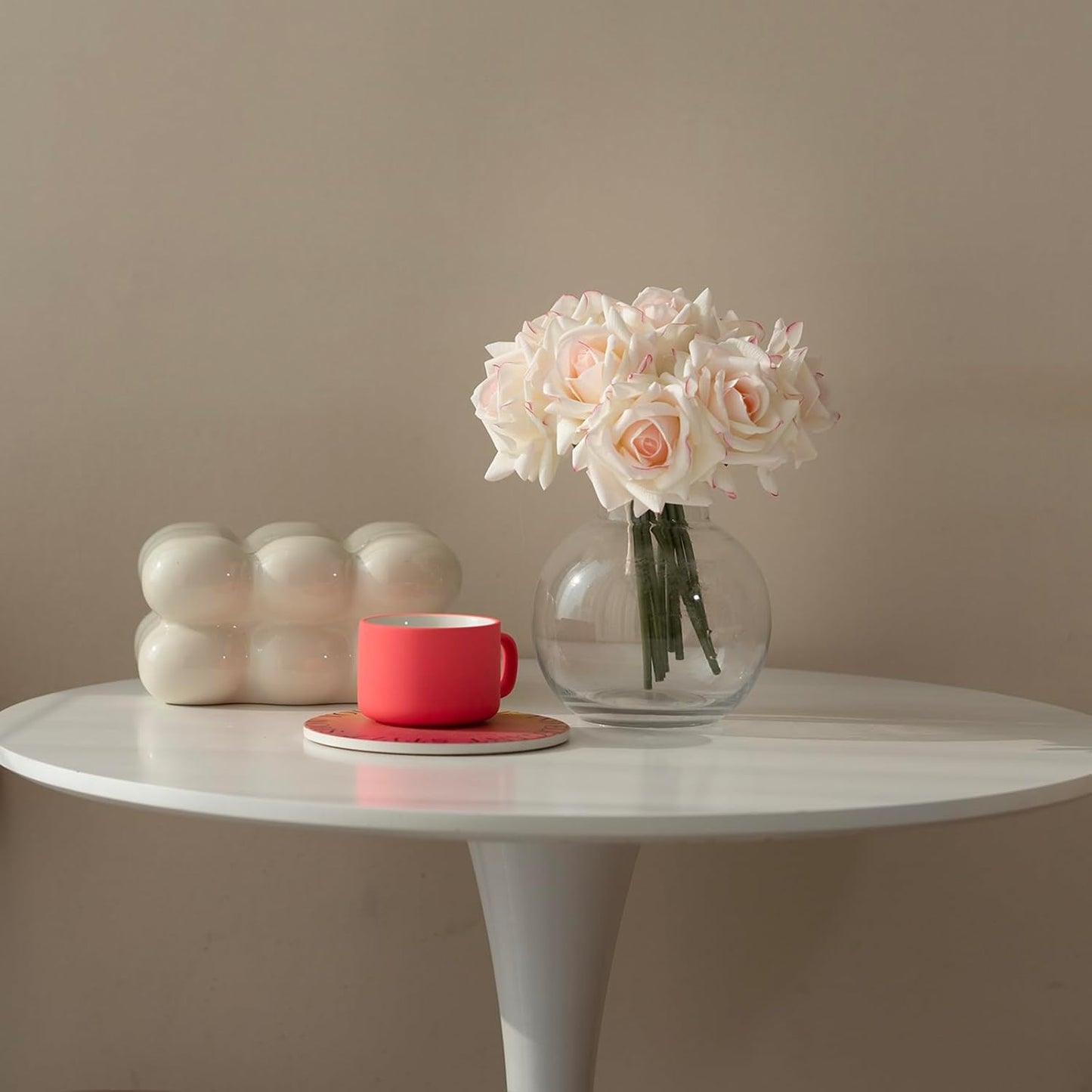 Artificial Roses Single Stem 10pcs Fake Silk Flower Arrangement Bouquet Real Touch for Home Party Wedding Decoration(Pink Edge)