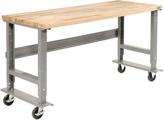 Global Industrial Mobile Adjustable Height Workbench, Maple Butcher Block Square Edge, 60" W x 36" D, Gray