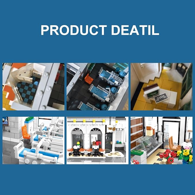 City Emergency Hospital Building Kit, MOC Street View Architecture 3 Levels Modular Buildings with 17 Figures, Construction Sets Ideas Present for Adults (4953 Pcs)