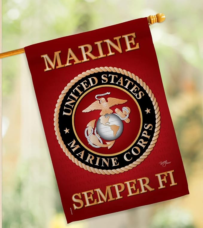 Marine Corps House Flag - Pack Armed Forces USMC Semper Fi United State American Military Veteran Retire Official USA Vintage Applique - Banner Small Garden Yard Gift Double-Sided Made In 28 X 40