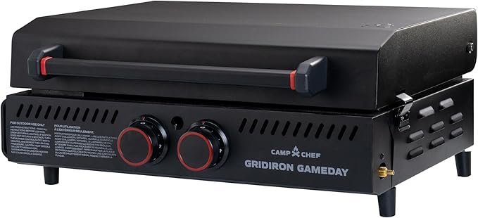 Gridiron Gameday 24" Flat Top Grill – Portable Tabletop Griddle with Hinged Lid, 24,000 BTUs, Flamethrower Ignition, Dual Heat Zones & Adjustable Legs for Tailgating, Camping, Outdoor Cooking