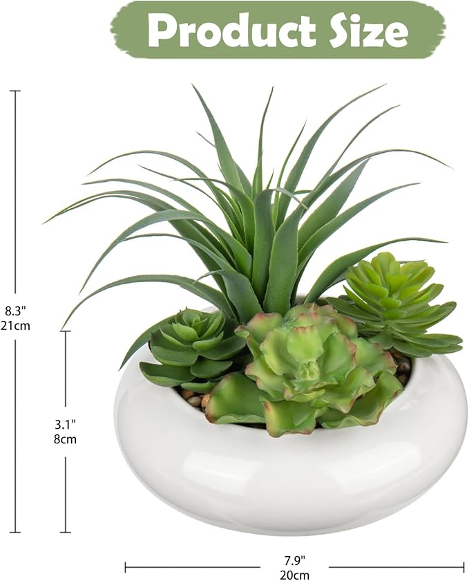 Large Artificial Succulents Plants Faux Succulents in Pots Fake Succulent Arrangement Potted Plants with White Ceramic Pot for Office Desk Bathroom Shelf Living Room Indoor & Outdoor Home Decor