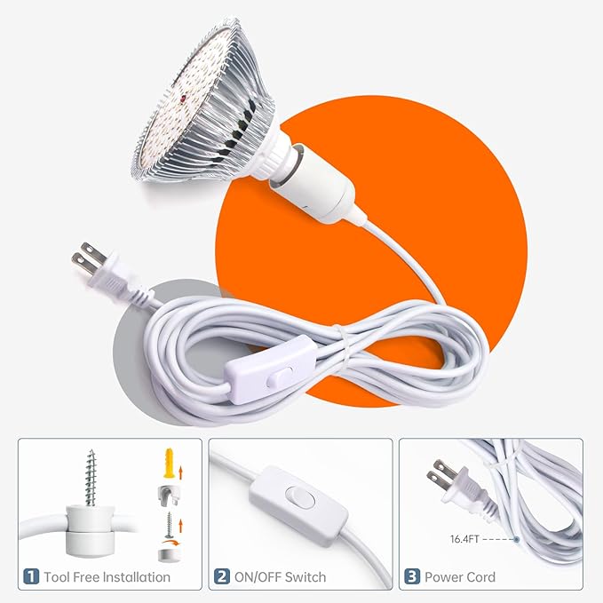 LED Hanging Grow Light, Grow Light Bulb for Indoor Plants, 25W Full Spectrum Hanging Grow Light,3000K Plant Light Bulbs with 16.4FT Power Cord, Pendant Grow Lights for Indoor Plants, 1 Pack