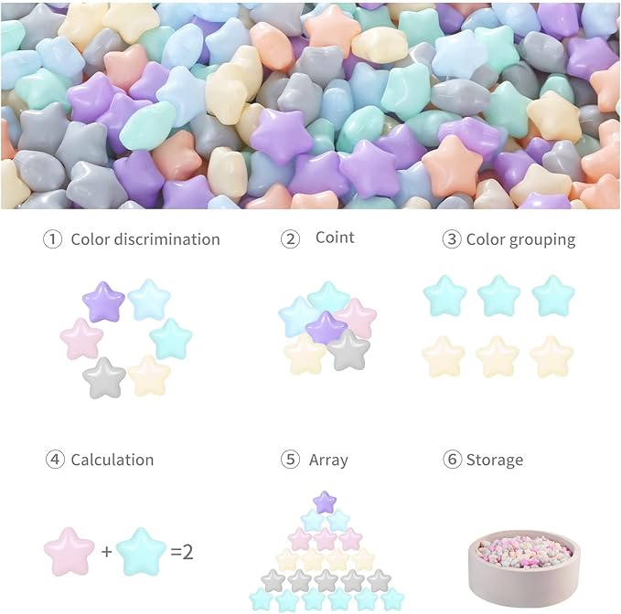 GOGOSO 100 Ball Pit Balls Star Bals - Pink Soft Plasticballs Phthalate Free BPA Free Playballs for Ballpool Birhtday Party Girls Kids with Storage Bag, 2.15inches