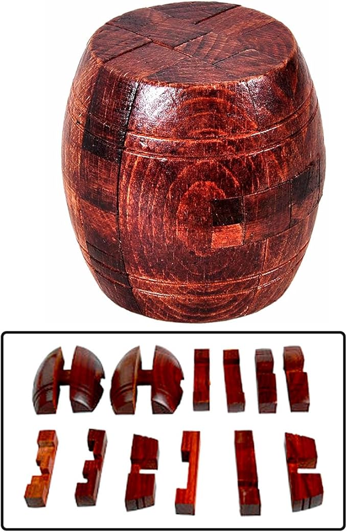 Ahyuan Handmade Powder Barrel Wooden Puzzles for Adults an Interlocking 3D Brain Teaser Puzzles for Adults Hidden Passage Works on a Classic Mechanical Puzzle Concept (Rosewood)
