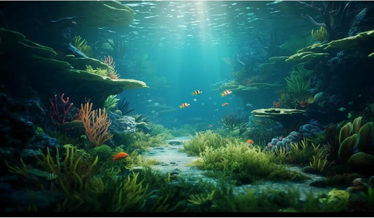 Ocean Floor Fish Tank Background Under The Sea Coral Reef Aquarium Background Underwater Aquatic Plants Corals Rock Cave Terrarium Backgrounds Tropical Fish Ocean Aquarium Backgrounds Decors 48x18in