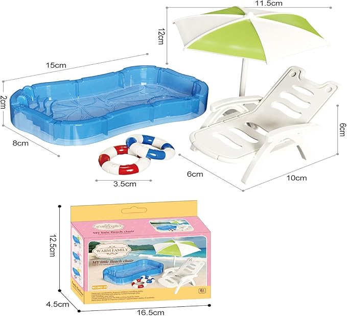 Dollhouse Furniture Accessories Set, Swimming Pool Mini House Furniture, Plastic Small Play House Accessories Toys Gift for Kids.