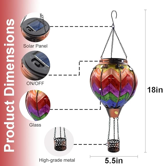 2PC Hot Air Balloon Solar Lantern, Wavy-Colorful Flickering Flame Hanging Solar Lanterns Outdoor Lights Waterproof Lanterns Decorative Garden Patio Yard Party Decor with 2PC Shepherd Hook