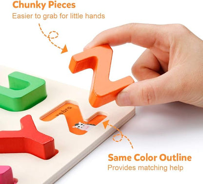 Coogam Wooden Alphabet Puzzle – ABC Letters Sorting Board Blocks Montessori Matching Game Jigsaw Educational Early Learning Toy Gift for Preschool Year Old Kids